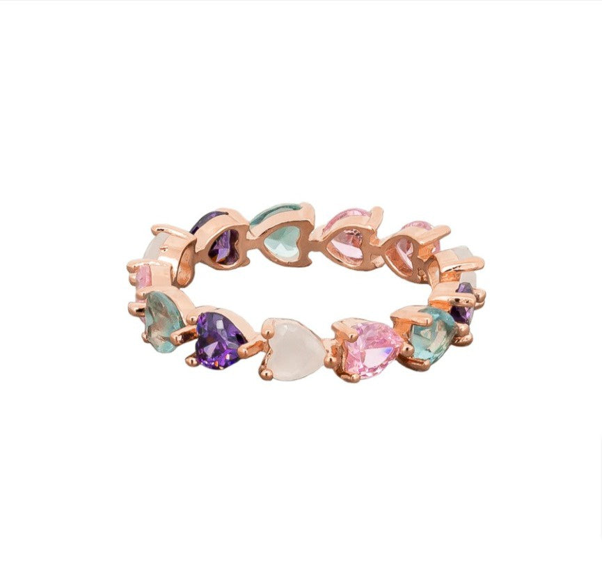 Rose Gold Mixed Crystal Hearts Ring Rings Tiger Tree   