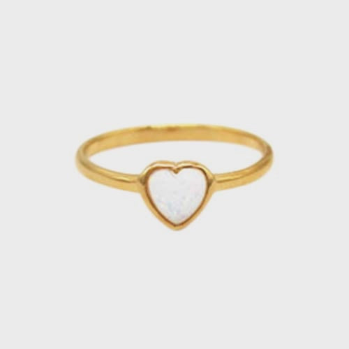 Heart Flat Band Ring Gold/White - Global Free Style