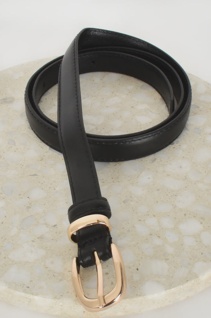 Essential Vegan Leather Thin Belt Black/Gold - Global Free Style