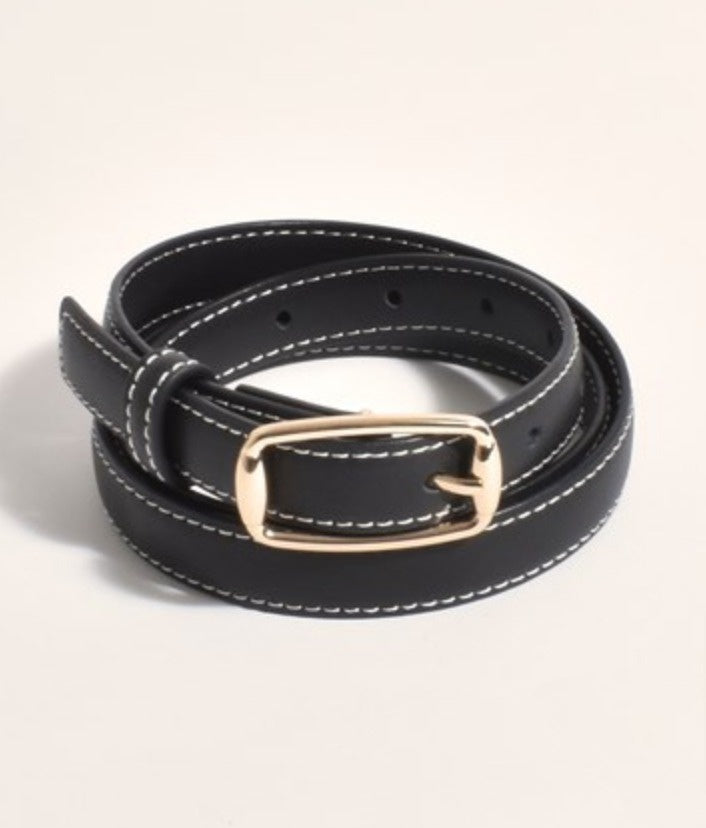 Thin Contrast Stitch Belt Black - Global Free Style