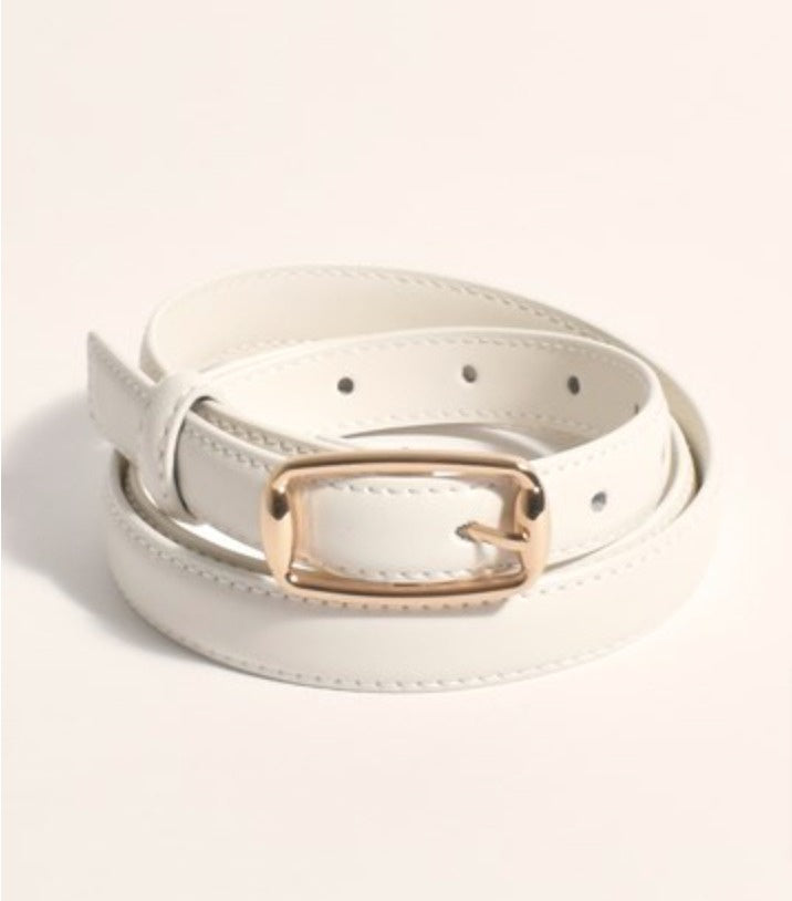 Thin Contrast Stitch Belt White - Global Free Style
