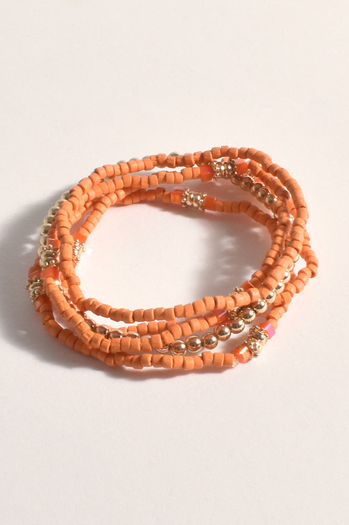 Lucinda Mixed Layered Bracelet Set Orange/Gold - Global Free Style