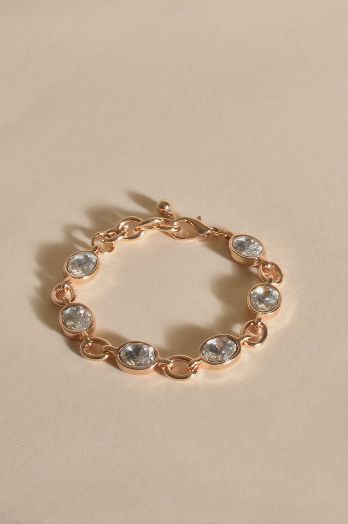 Iris Oval Jewel Chain Bracelet Crystal/Gold - Global Free Style