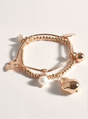 Cast Pearl Metal Mix Bracelet Gold/Cream - Global Free Style
