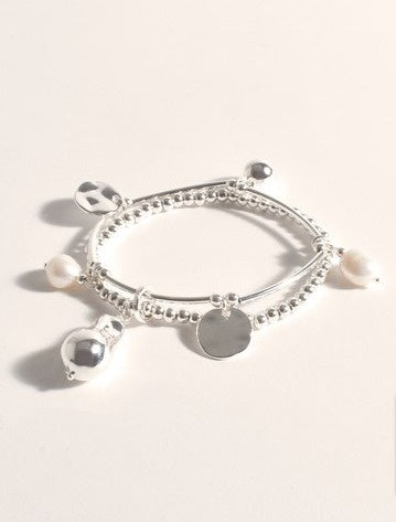 Cast Pearl Metal Mix Bracelet Silver/Cream - Global Free Style