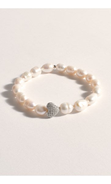 Jewel Heart Pearl Bracelet Cream/Silver - Global Free Style
