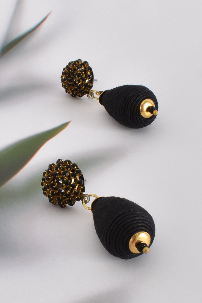 Adorne Jewel Top Event Earrings Black/Gold - Global Free Style