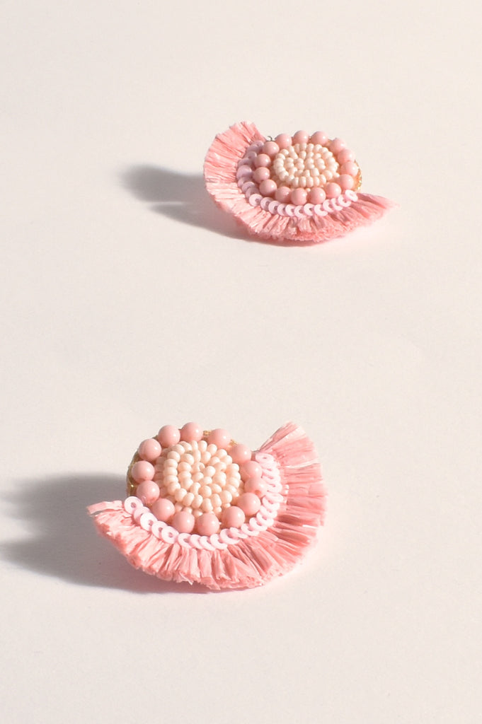 Elodie Mini Beaded Fringe Earrings Pale/Pink - Global Free Style