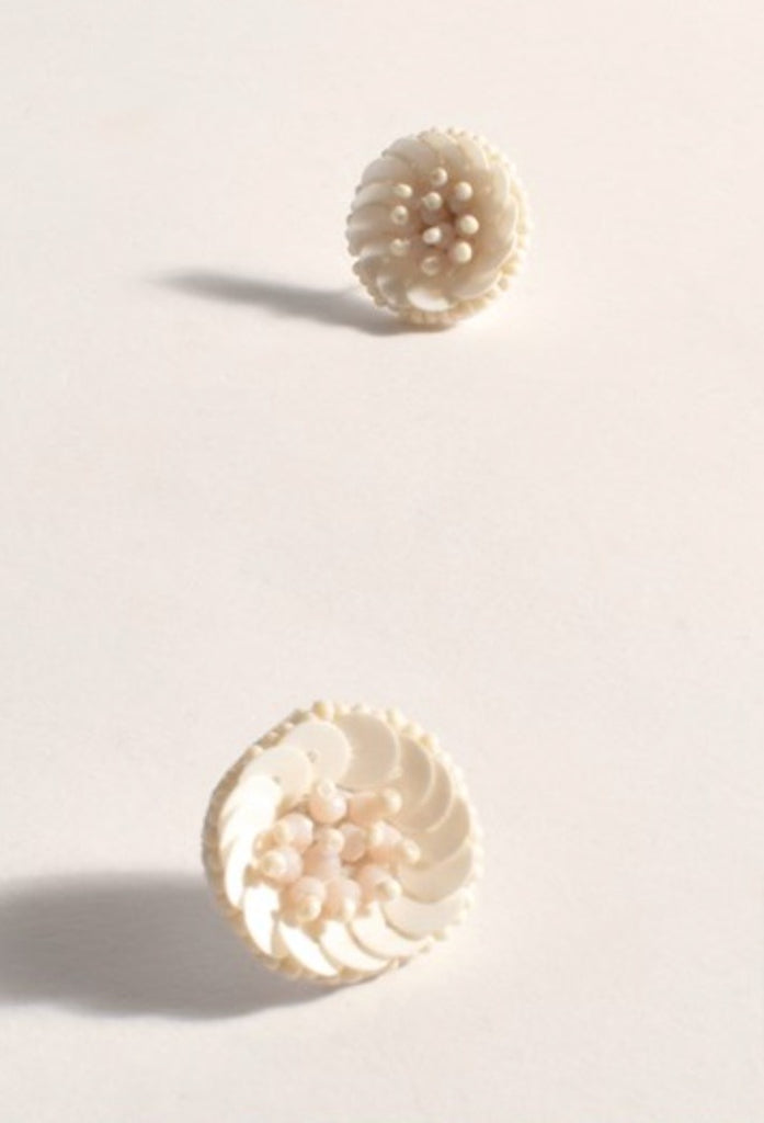 Sequin Flower Stud Earrings Cream - Global Free Style