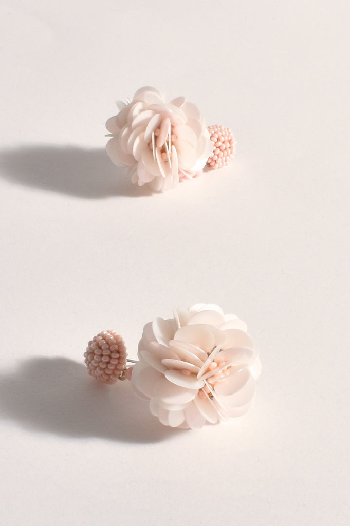 Pretty Peony Sequin Earrings Cream/Pink - Global Free Style