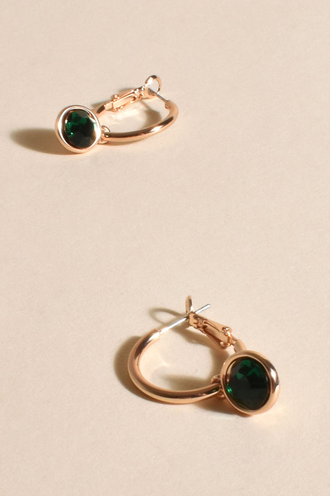 Adorne Glass Drop Hoop Earrings Green/Gold - Global Free Style
