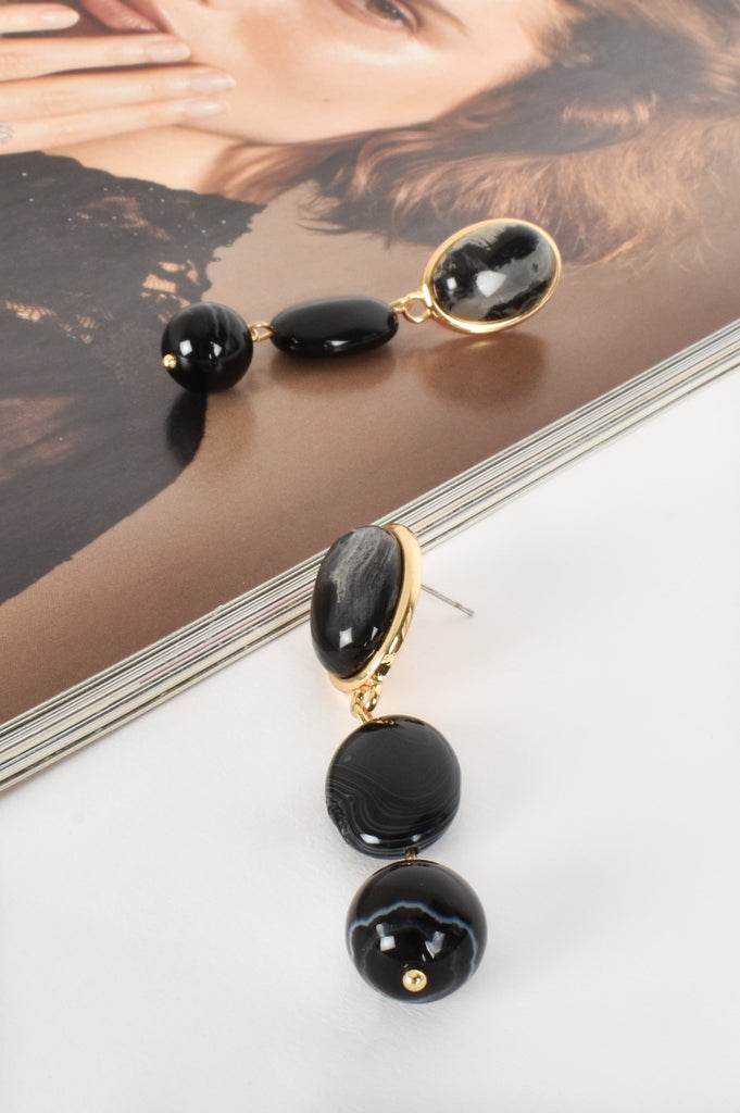 Adorne Hand Link Stone Stop Earrings Black/Gold - Global Free Style