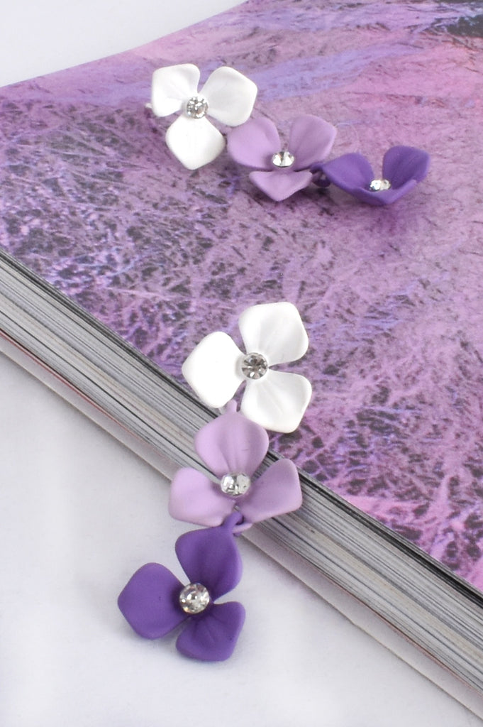 Adorne Ombre Trio Linked Floral Earring Lilac - Global Free Style