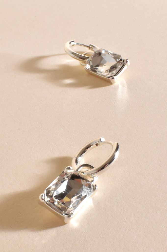 Adorne Jewel Drop Mini Hoops Silver/Crystal - Global Free Style