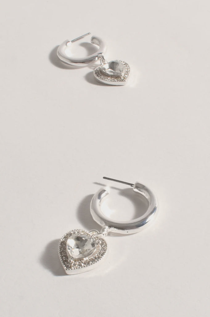 Jewelled Heart Mini Hoops Silver/Crystal - Global Free Style