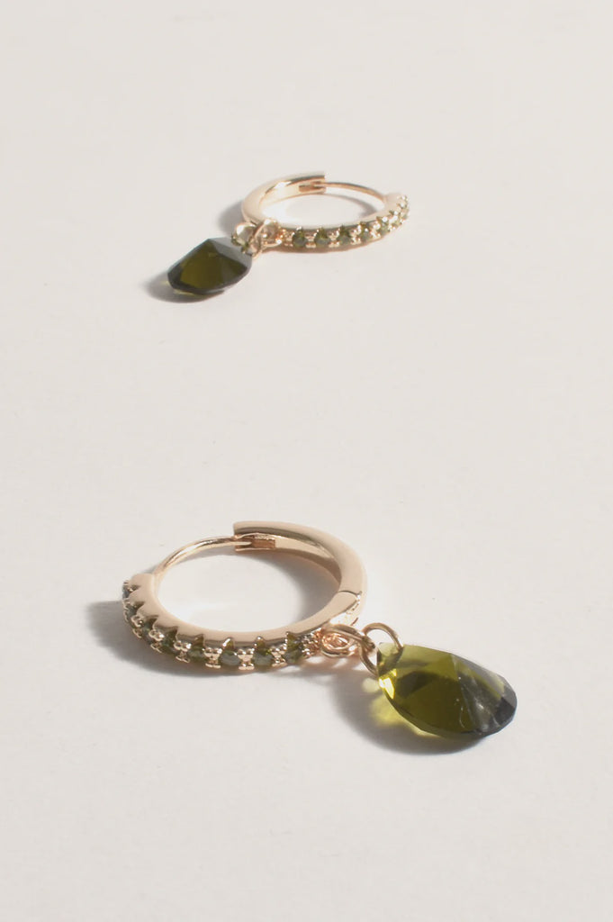 Mini Jewel Diamante Hoops Green/Gold - Global Free Style