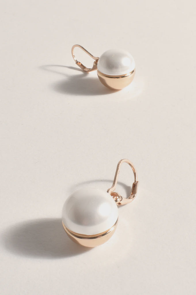 Cali Faux Pearl Metal Ball Earrings Cream/Gold - Global Free Style