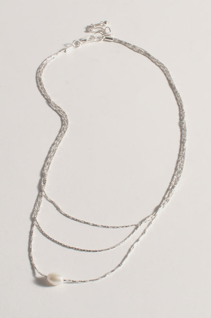 Fine Chain Layered Pearl Necklace Silver/Cream - Global Free Style