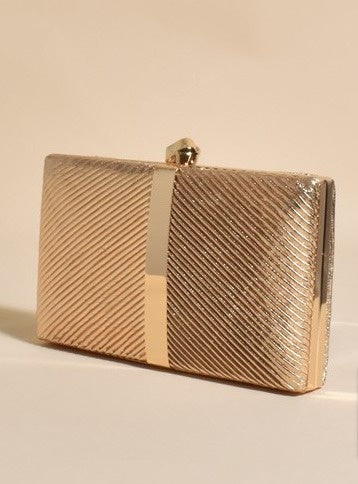 Kenna Metal Stripe Structured Clutch Gold - Global Free Style