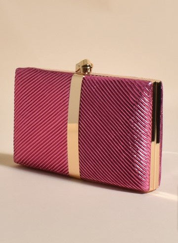 Kenna Metal Stripe Structured Clutch Hot Pink/Gold - Global Free Style