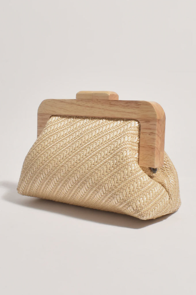 Tessa Diagonal Weave Timber Frame Clutch Natural - Global Free Style