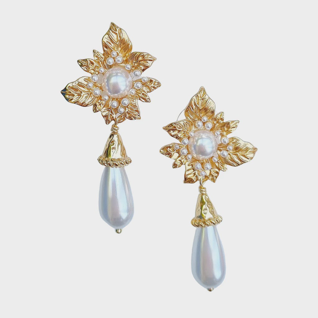 Ambrosia Flower Pearl Drop Earring - Global Free Style