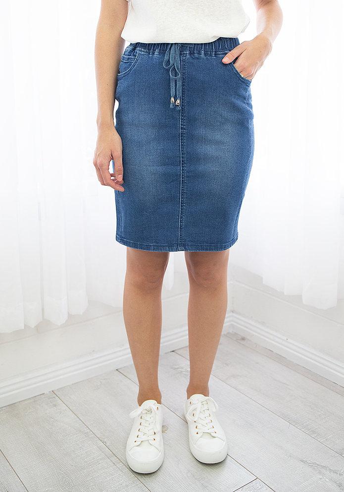 Country Denim Jogger Skirt Mid Blue - Global Free Style