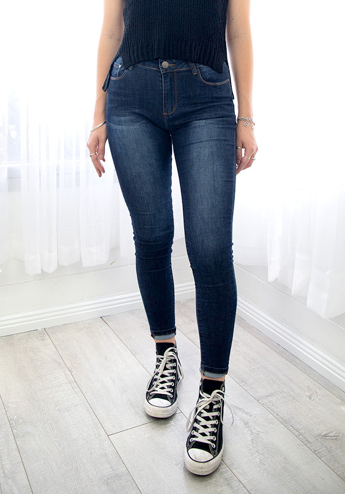 Skinny Leg Jeans Dark Blue Bottoms Country Denim   