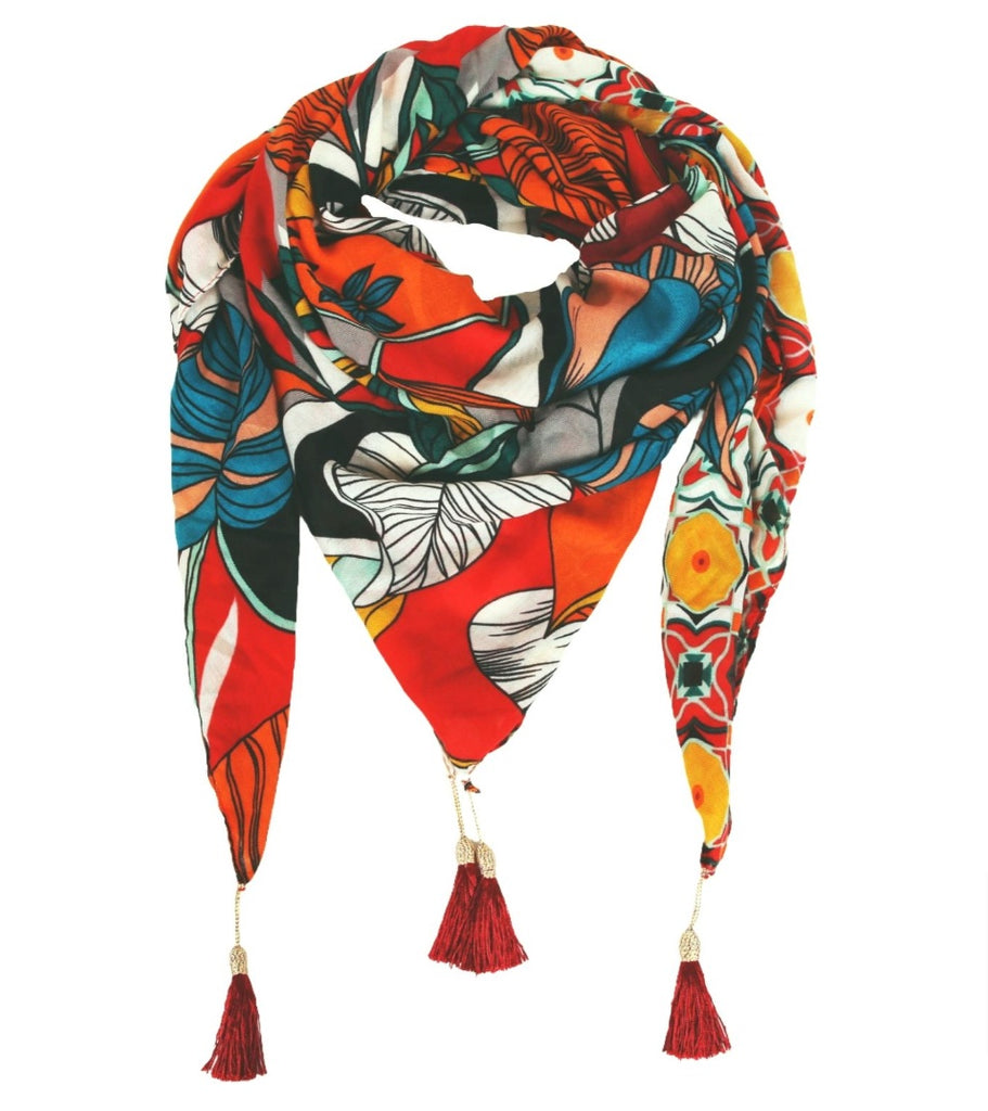 Fiddle Leaf Scarf Red - Global Free Style