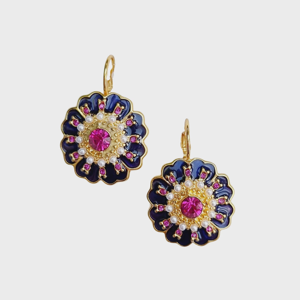 Enid Floral Enamel Earring Purple - Global Free Style