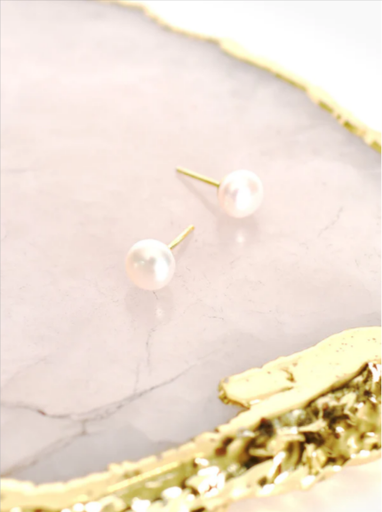 Adorne Freshwater Pearl 6mm Stud Earrings Cream/Gold - Global Free Style