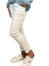 La Strada Stud Trim Pants White - Global Free Style