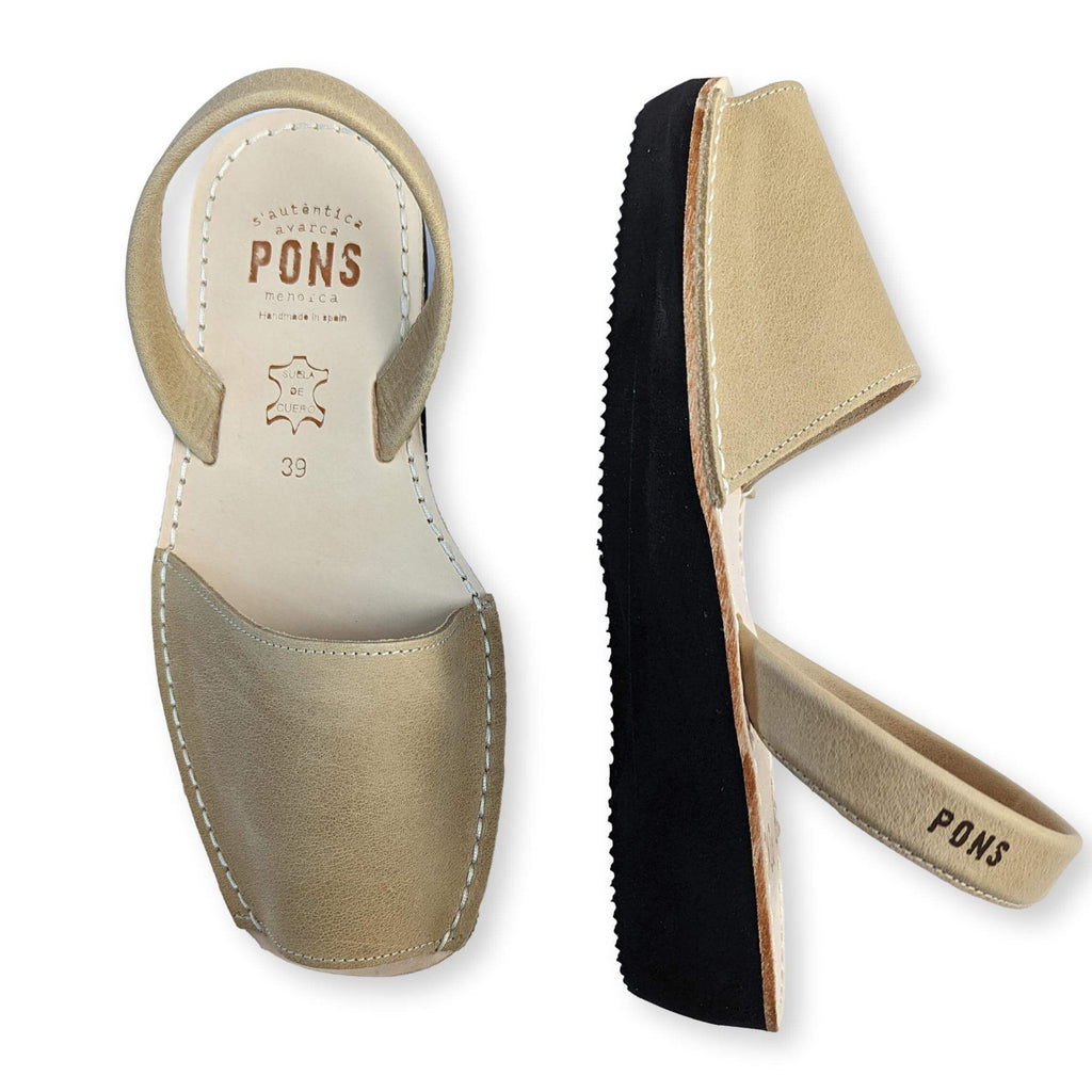 Pons Wedge Wide Leather Beige - Global Free Style