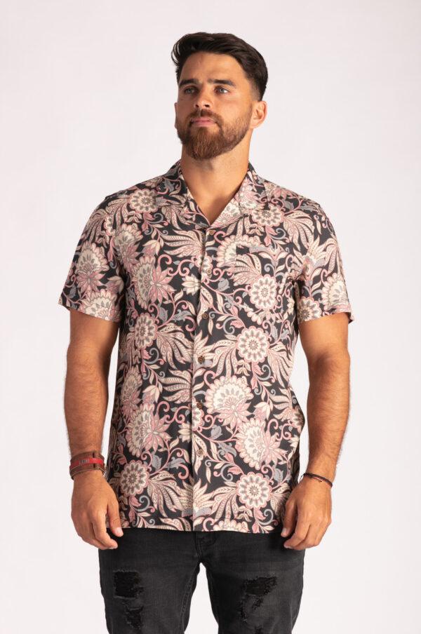 Skumi Mens Button Up Short Sleeve Shirt Plant World - Global Free Style