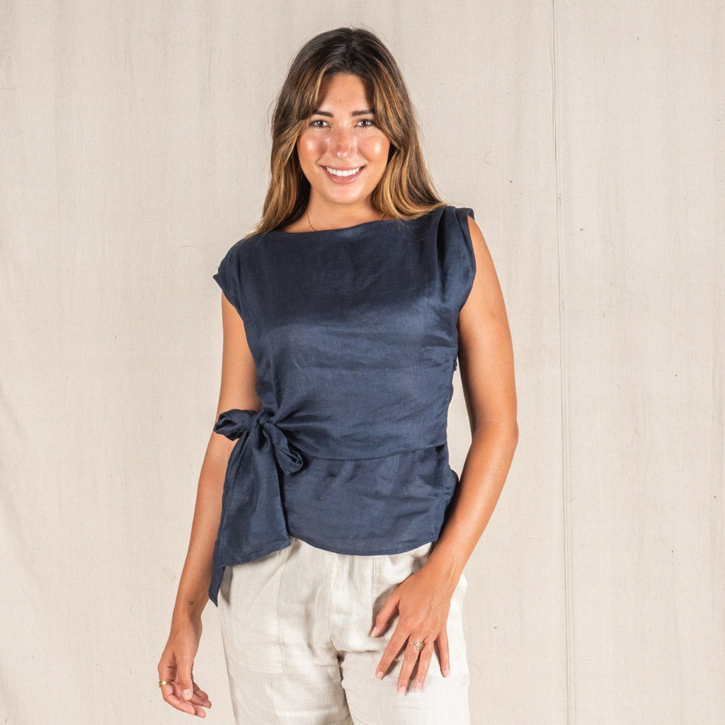 Rihanna Linen Top Blue Tops Valeria Label 8  