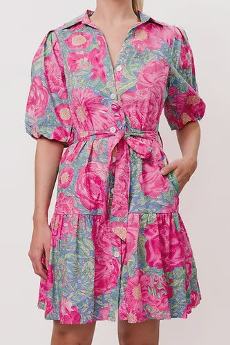 Puff Sleeve Midi Dress Pink - Global Free Style