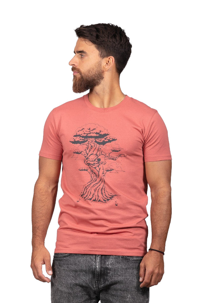 Skumi Mens T Shirt Guitar Tree Coral Red - Global Free Style