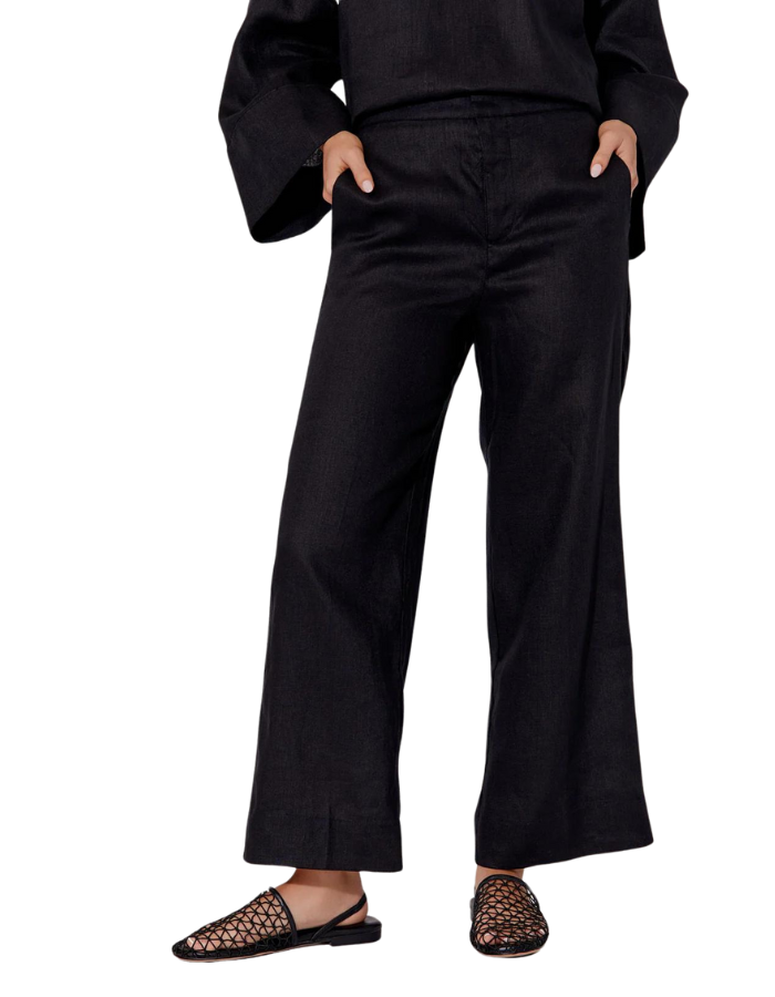 Nisha Cropped Linen Pant Black - Global Free Style