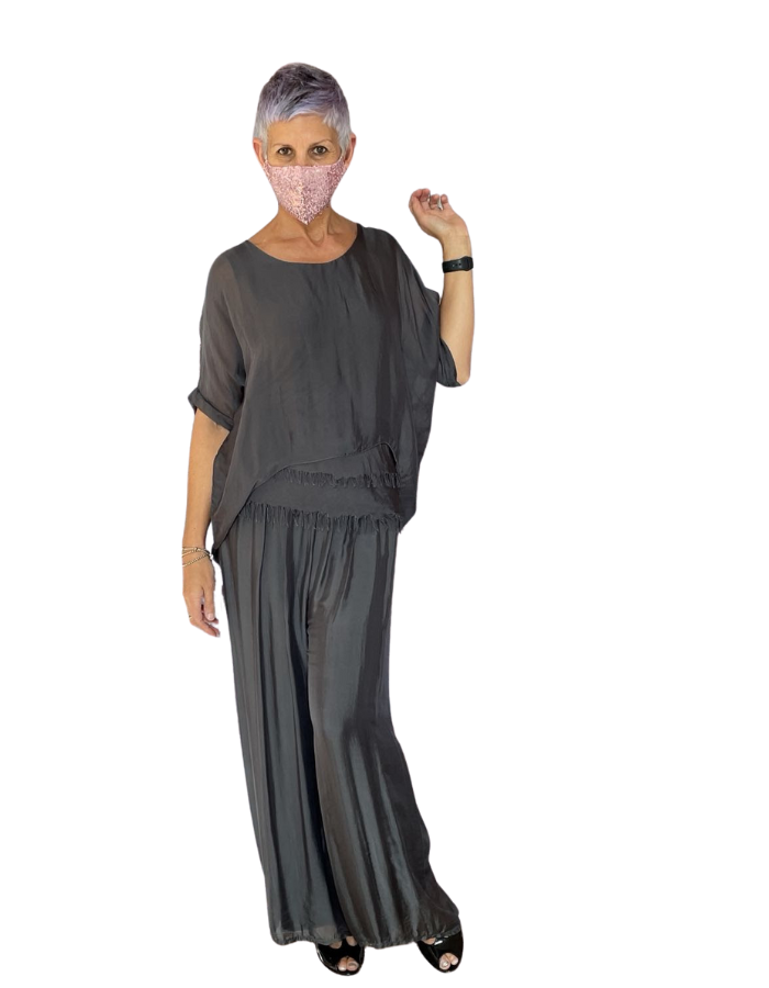La Strada Silk Pants Charcoal - Global Free Style