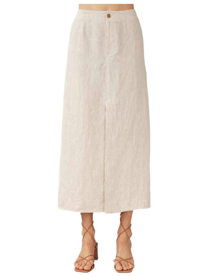 Evelyn Linen Skirt Oatmeal - Global Free Style