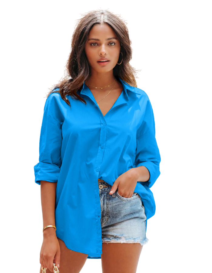 Cotton Casual Button Up shirt Cobalt - Global Free Style