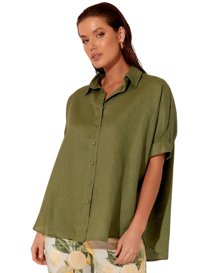 Naomi Linen Shirt Khaki - Global Free Style
