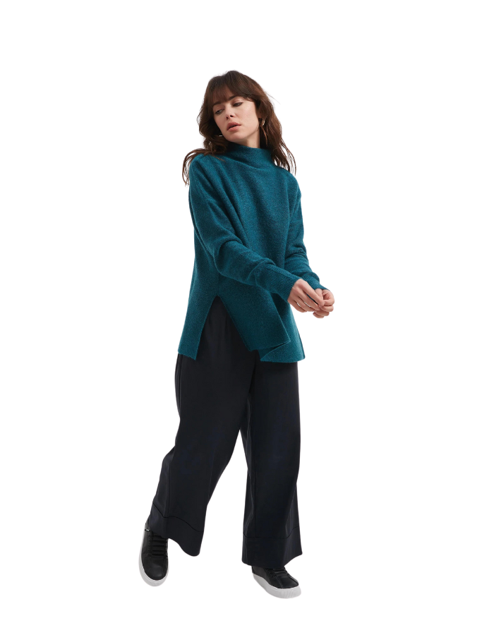 Funnel Neck Easy Knit Teal Blue - Global Free Style