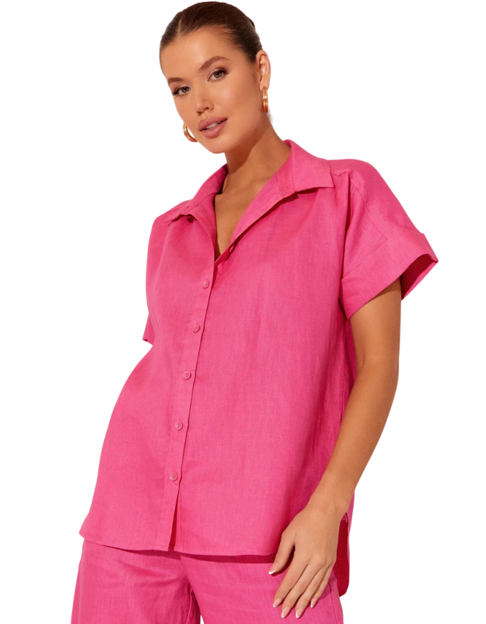 Bryony Linen Short Sleeve Shirt Pink - Global Free Style