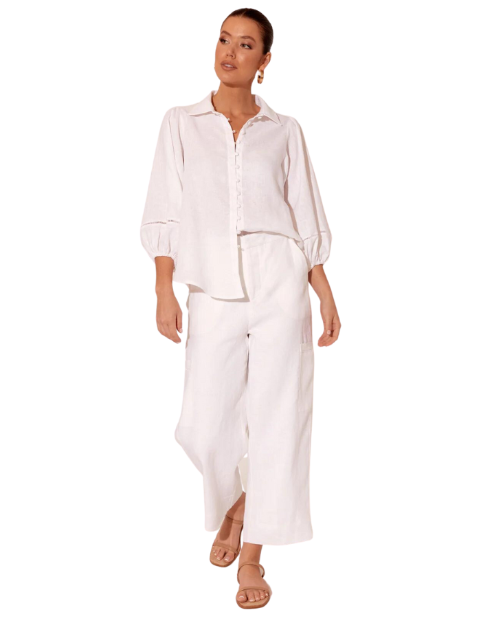 Delaney Cropped Cargo Linen Pant White - Global Free Style