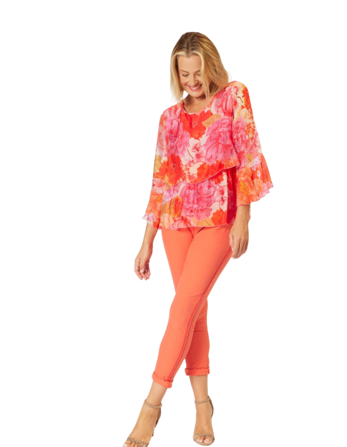 La Strada Two Layers Top Orange Floral - Global Free Style