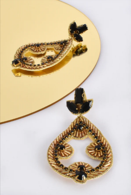 Adorne Vivien Jewel Top Earrings Black/Gold - Global Free Style