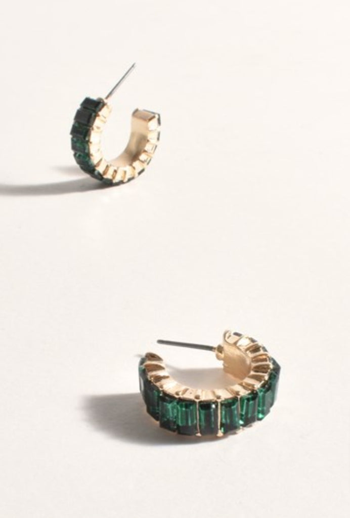 Baguette Jewel Mini Hoops Green/Gold - Global Free Style