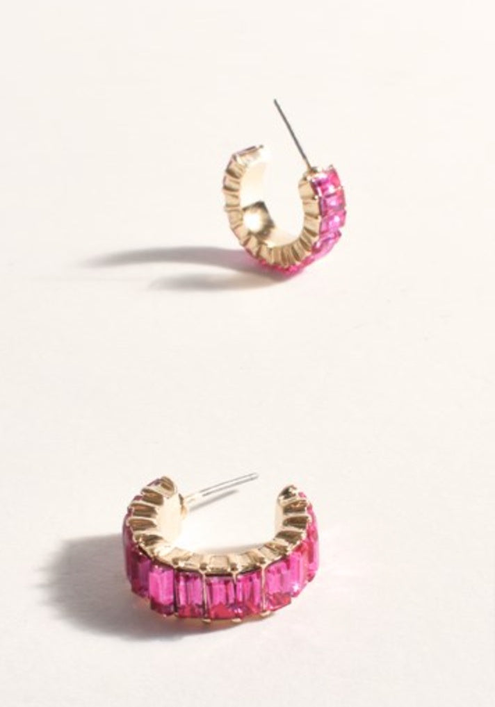 Baguette Jewel Mini Hoops Hot Pink/Gold - Global Free Style