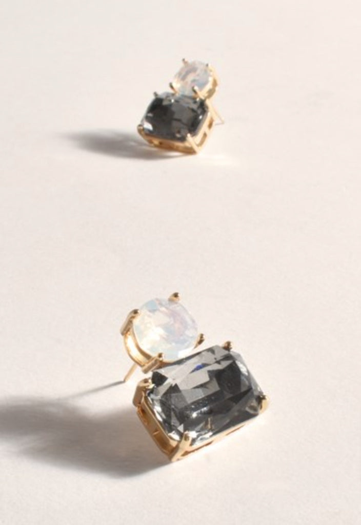 Two Tone Jewel Drop Earrings Opal Smoke - Global Free Style